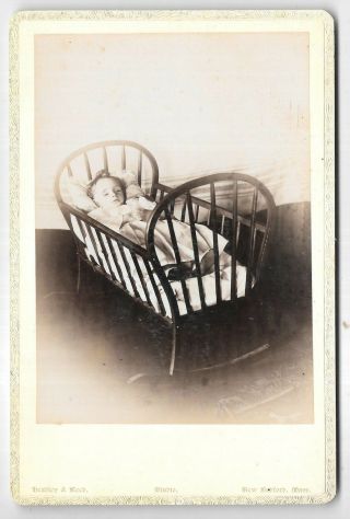 Antique Post Mortem Cabinet Photo Of Small Child In Crib Bedford,  Mass.