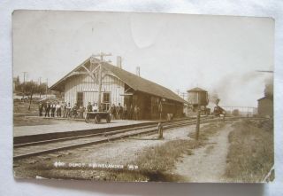 Vintage Rppc Real Photo Postcard Rp Railroad Station Depot Train Rhinelander Wi