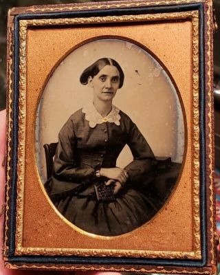 Quarter Plate Ambrotype Of A Lady Holding Image Case
