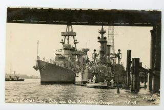 U.  S.  S Salt Lake City Battleship Portland Oregon Vintage Real Photo Postcard Rppc