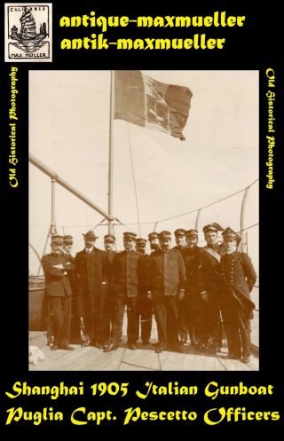 Photo China Shanghai Italian Gunboat Puglia Capt.  Pescetto,  Officers 2x ≈ 1905