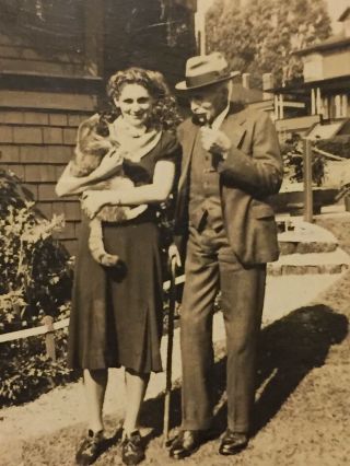 Vintage Photograph 1937 Lady Cat & Man W.  Pipe.  Black & White Old Photo 30’s P10