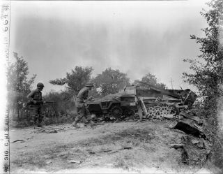 Ww2 Signal Corps Photo Negative German Halftrack Knocked Out Normandy 1944