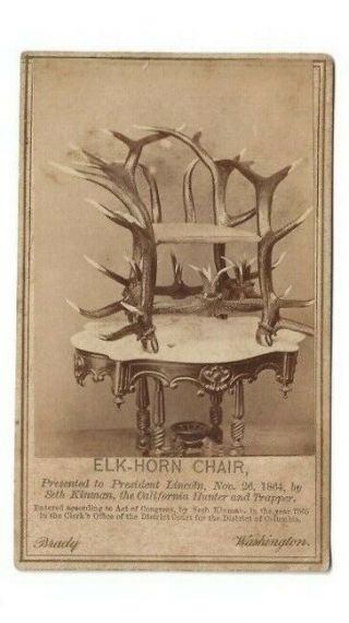 Scarce 1865 Brady Cdv Of Lincolns Gift Of Elkhorn Chair By Ca Hunter Seth Kinman