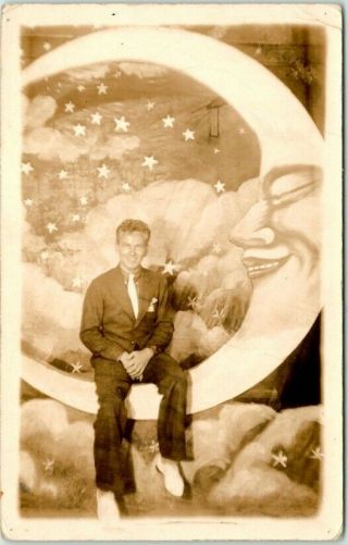 Vintage 1930s Paper Moon Real Photo Rppc Postcard Handsome Young Man In Suit