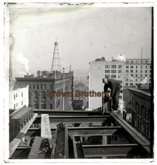 1910s Nyc Daredevil Steel Worker On Edge Of Platform Glass Photo Negative 13