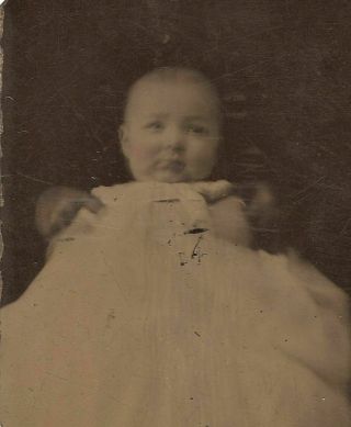Old Vintage Antique Tintype Photo Hidden Mother Holding Baby By Shoulders