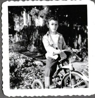 Vintage Photograph 1950s Little Boy Toy Tricycle Sacramento California Old Photo
