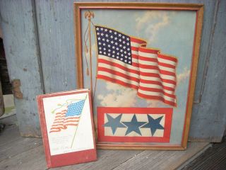 Ww1 Era 1917 Our Flag And Its Message Book And 48 Star Flag Framed Picture
