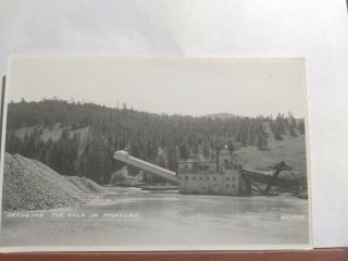 Vintage Rppc,  Dredging For Gold On The River In Montana