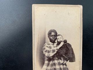 Antique 1860 ' s CDV Photograph - African American Women Holding a Caucasian Baby 2