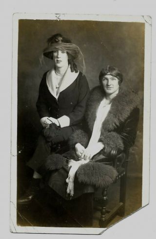 Vintage Real Photo Postcard Two Men Dressed As Women Crossdressing