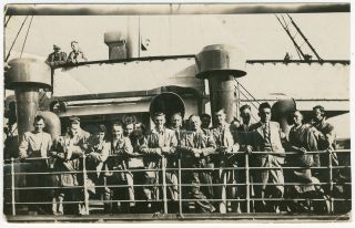 Old Photo Group Of People Stood At A Ships Rail Possibly Passengers On A Ferry