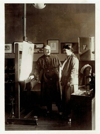 1923 Press Photo Leon Bakst Painting Portrait Of Willa Cather At Paris Studio