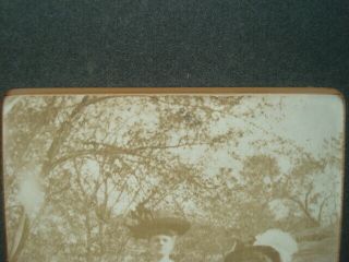 Antique Old Photograph Group of 2 Victorian Women Outside Wearing Large Hats 3