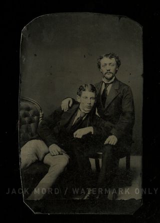 Vintage Antique 1860s 1870 Tintype Photo Affectionate Men Male Friends,  Gay Int