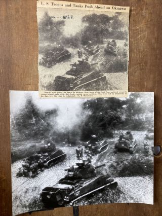 Vintage World War 2 Wwii Press Wire Photo Us Army Tank Attack Okinawa Japan 1945