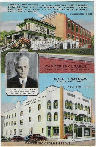(5611) Old Postcard Baker Hospitals Muscatine Iowa Where Sick Folks Get Well