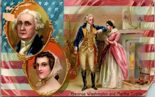 Vtg 1913 George Washington And Martha,  American Flag Patriotic Patriot Postcard