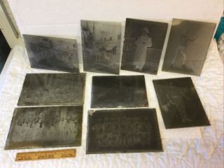 9 Antique 5”x8” Glass Plate Photo Negatives Sports Gym Boxing Group Estate Find