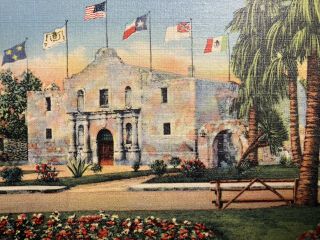 San Antonio Texas Under Six Flags Showing The Alamo Built 1718 Postcard Vintage