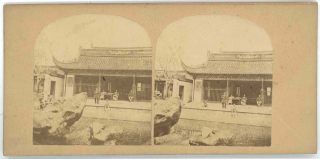 Rare 1860s Legrand Fres & Co Stereo View Of Pagoda And Temple Shang - Hai China
