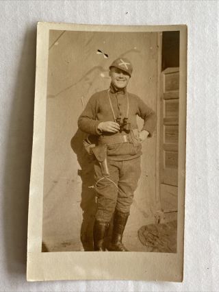 Ww1 Photo Postcard U.  S.  Soldier With Gun Holster And Binoculars