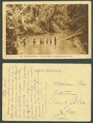 Indo - China Old Postcard Bamboo Forest Native Mois Women Bathers Bathing,  Vietnam