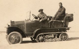1930s Yellow Expedition China Half - Track Vehicle Chinese Man Photo Citroen
