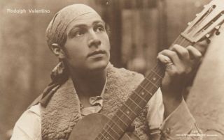 Rudolph Valentino With Guitar Vintage Swedish Portrait Postcard