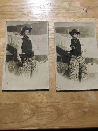 Bc 407 Rppc Studio View Cowboy Chaps Pistol Real Photo Old West Western