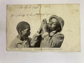 Vintage 1903 Black Americana Post Card Photograph Musical Coons Selige St.  Louis