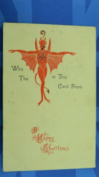 Vintage Christmas Comic Postcard 1904 Devil Tail Satan Lucifer Demon Krampus