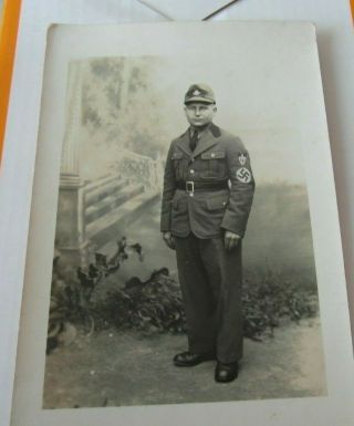 Ww2 German / Death Head Badge/ Photo Postcard Military Uniform 1943