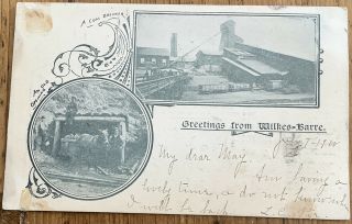 Vintage Postcard Coal Breaker Mine Wilkes - Barre Pennsylvania Pa 1900 Flag Back