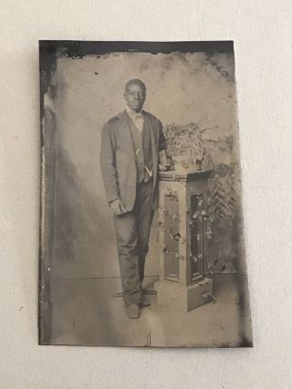 Rare Vintage Tintype Of African American Man In Suit