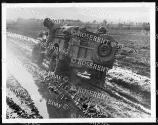 Ww2 Europe - A U.  S.  Army Jeep On A Rutted Muddy Road - I.  W.  M.  Photo 22 By 16cm