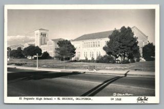 High School El Segundo California Rppc Vintage Los Angeles Photo Postcard 1949