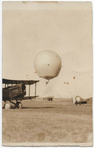 Rppc Ww1 Prop Biplane Baloon Crew World War 1 Real Picture Post Card