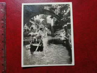 China Vintage Photo,  Hangzhou,  Hangchow,  Creek Boat Scene,  8 X 6 Cm