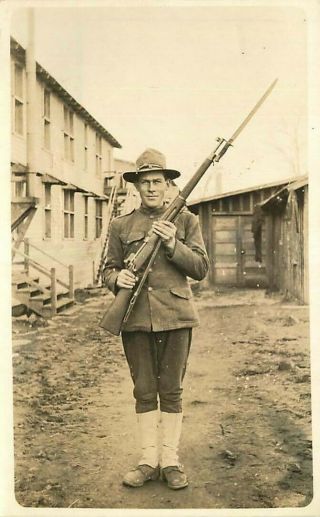 Real Photo Postcard World War I Soldier W/ Rifle - Camp Pike,  Arkansas - 1918