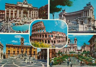 Vintage Postcard Saluti Da Roma Main Street Square Italy Turisem National Sites