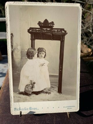 Sweet Cabinet Card Image Girl In Mirror With Doll