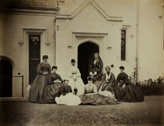 1860s | Women In Crinoline Dresses At Stately Home | V Large Albumen Photograph