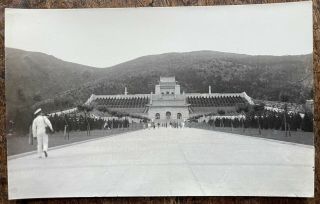 Vintage Rppc View Of British Sailor Walking Towards Large Chinese Building 1930s