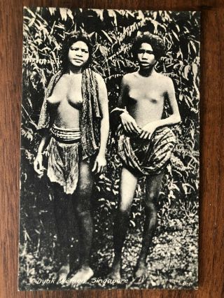 Southeast Asia Singapore Old Postcard Nude Naked Dyak Girls