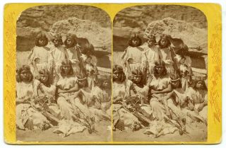 Stereoview 14 Native American / Indian Women In Full Dress By Hillers