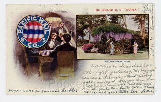 1904 Vintage Postcard Ss Korea Steam Ship Pacific Mail Japan Posted Shanghai Usa