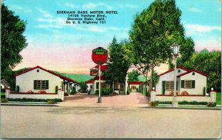 Vtg Linen Postcard Sherman Oaks California - Sherman Oaks Motor Hotel Us Hwy 101