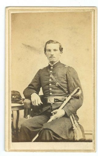 B7294 Civil War Cdv Union Infantry Officer Sword & Stamp–burnite Harrisburg Pa